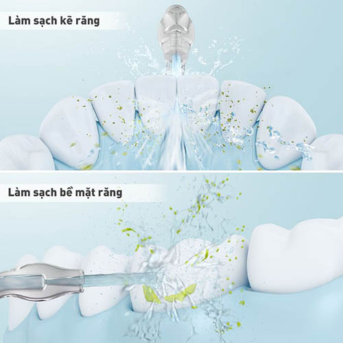 sử dụng tăm nước hiệu quả làm sạch tới 99% các loại mảng bám, cặn thức ăn thừa giắt răng